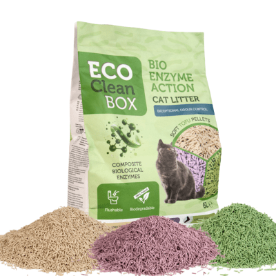 Eco Clean Box Tofu - натурална котешка тоалетна с био ензими, различни аромати
