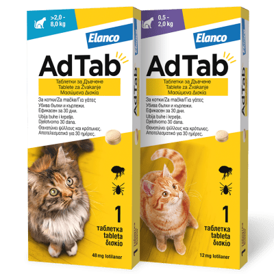 АдТаб | AdTab таблетки за външно обезпаразитяване на котки, цена за таблетка и за кутия - 3 таблетки
