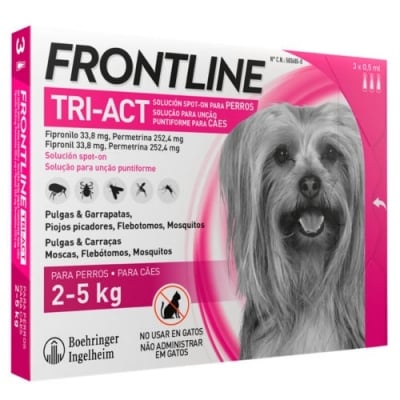ФРОНТЛАЙН | FRONTLINE TRI-ACT DOG SPOT-ON XS - противопаразитни пипети за кучета с тегло от 2 до 5 кг, цена за 1 пипета