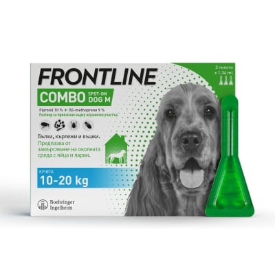 ФРОНТЛАЙН | FRONTLINE COMBO DOG SPOT-ON M - противопаразитни пипети за кучета с тегло от 10 до 20 кг, цена за 1 пипета