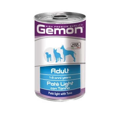 GEMON Adult Light Tuna – консервирана храна за кучета в зряла възраст, пастет с риба тон с намалено количество калории, 24х400 г