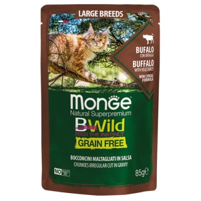 Monge Bwild Large Breeds Cat - пауч за израснали котки от едрите породи, с биволско и зеленчуци, 24х85 г