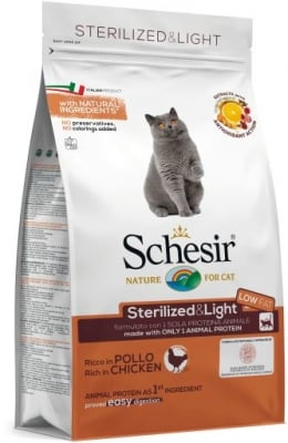 Schesir Sterilized&Light Chicken - суха храна за котки, с пилешко и един източник на протеин + намалено съдържание на мазнини