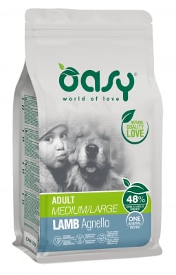 Oasy Lamb Monoprotein Adult - суха храна за кучета, с прясно агнешко месо, за всички породи над 1 г., 12 кг