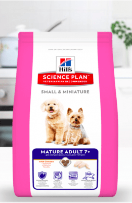 Храна за кучета HILLS SP Dog Mature Small&amp;Miniature за дребни и миниатюрни породи над 7 години с пилешко и пуешко, 1.5 кг