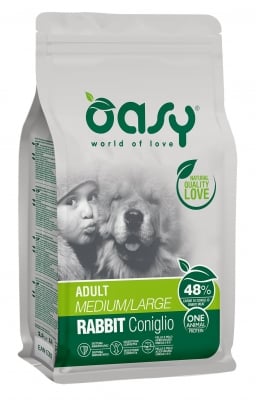 Oasy Rabbit Monoprotein Adult - суха храна за кучета в зряла възраст от средни и едри породи, с прясно заешко, 12 кг