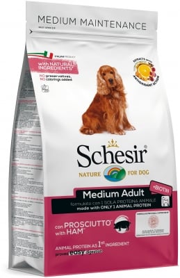 Schesir Medium Adult Maintenance Ham - суха храна за кучета, с прошуто, за средни породи над 12 месеца, един източник на протеин