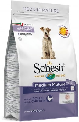 Schesir Medium Senior Chicken -  суха храна за кучета, с пилешко, за средни породи над 7 години, 3 кг