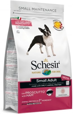 Schesir Small Adult Maintenance Ham - суха храна за кучета, с прошуто, за малки породи над 12 месеца, един източник на протеин, 800 г
