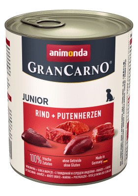 GranCarno Junior консерва за малки кучета до 1 год., говеждо + сърца, 800 г