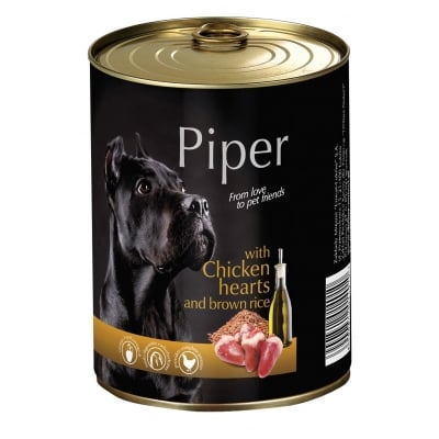 Piper Adult - Консерва за кучета, с пилешки сърца и кафяв ориз, 400 г