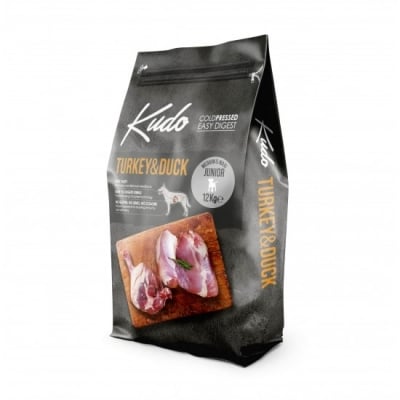 Kudo Low Grain Turkey Duck Medium&Maxi Junior - студено пресована храна с пуешко и патешко, за кученца до 1 г., 12 кг, Брой