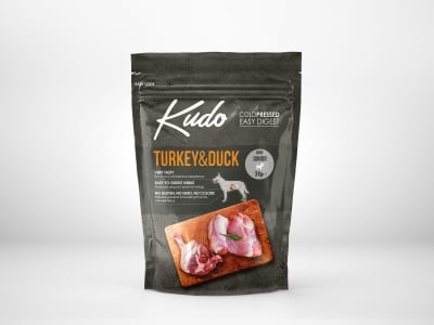Kudo Low Grain Turkey&Duck Mini Junior - студено пресована храна с пуешко и патешко, за кучета от мини породи до 1 г., 3 кг