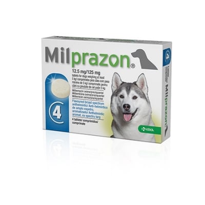Milprazon 12,5 mg/125 mg таблетки за вътрешно обезпаразитяване на куче, 4 броя