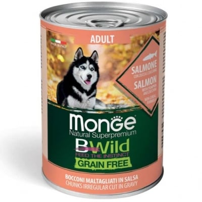 Monge Bwild Adult - консервирана храна за израснали кучета, хапки с месо и зеленчуци, 24х400 г