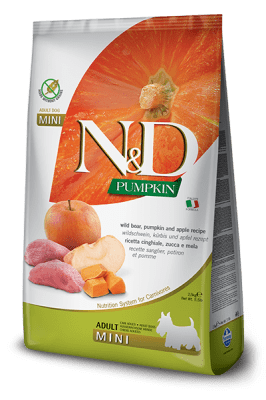 N&D Grain Free Mini Adult тиква, глиган и ябълка, за кучета от мини породи над 12 месеца