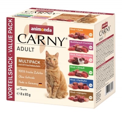 animonda Carny Pouch Adult Multipack - паучове за котки, 6 вида в кутия (8 x 85 г)