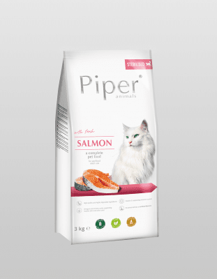 Piper Sterilised Cat Salmon - суха храна за кастрирани котки с прясна сьомга, 3 кг