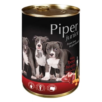 Piper Junior - консерва за подрастващи кученца, с телешки сърца и моркови, 400 г
