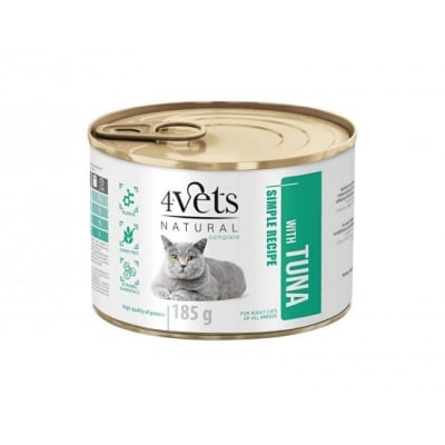 4Vets Cat Natural консервирана храна за котки с риба тон, 185 г