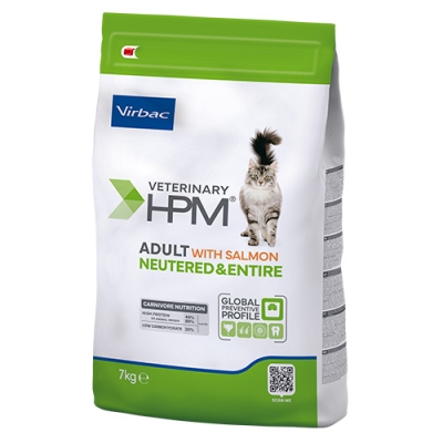 Virbac VETERINARY HPM Adult Cat - пълноценна суха профилактична храна, без топлинна обработка за котки над 1 г., със сьомга