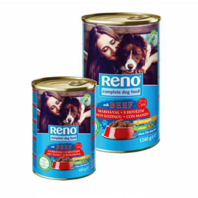 Reno Dog - Консерва за кучета, хапки говеждо и пиле в сос /цена за стек 12х1.24кг/