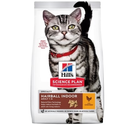 Hill's Science Plan Special Care Feline Hairball&Indoor Adult - суха храна за котки над 1 г., за намаляване на космените топки, с пилешко