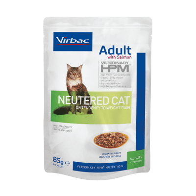 VETERINARY HPM ADULT CAT WET WITH SALMON - хапки със сьомга в сос, 85 г