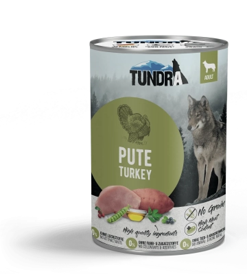TUNDRA - консервирана храна за израснали кучета, вкус: пуешко, сладък картоф и боровинки