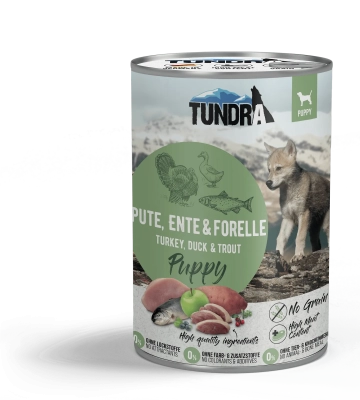 TUNDRA - консервирана храна за малки кученца, вкус: пуешко, патешко и пъстърва