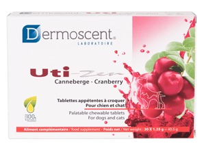 Dermoscent UTI – ZEN – хранителна добавка с червена боровинка, за кучета и котки с уринарни проблеми, 30 табл.