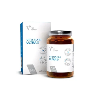 Vet Expert VetoSkin Ultra - хранителна добавка за кучета и котки, при свръхчувствителна и атопична кожа, 60 капсули
