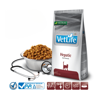 Vet Life Hepatic Feline - пълноценна лечебна храна за котки с чернодробни заболявания