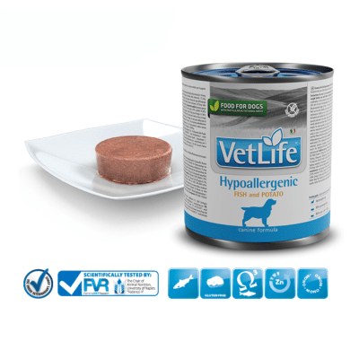 Vet Life Hypoallergenic Fish & Potato Canine - пълноценна хипоалергенна храна за кучета с хранителни алергии, риба и сладък картоф