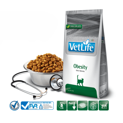 Vet Life Obesity Feline - пълноценна лечебна храна за намаляването на наднорменото тегло при котки със затлъстяване