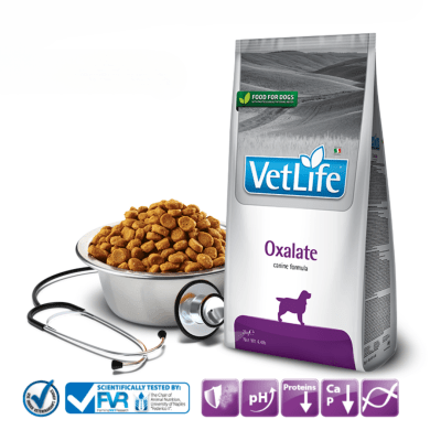 Vet Life Oxalate Canine - пълноценна лечебна храна за кучета с оксалатна уролитиаза и за намалява образуване на оксалатни, уратни и цистеинови камъни