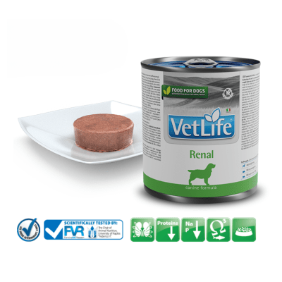 Vet Life Renal Canine - пълноценна лечебна храна за кучета с бъбречна недостатъчност, 12х300 г