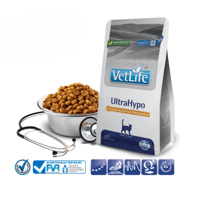 Vet Life UltraHypo Feline - пълноценна лечебна хидролизирана храна за котки с хранителни алергии