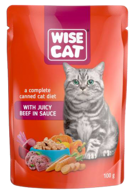 WISE CAT пауч за котки парченца говеждо в сос 24х100 г