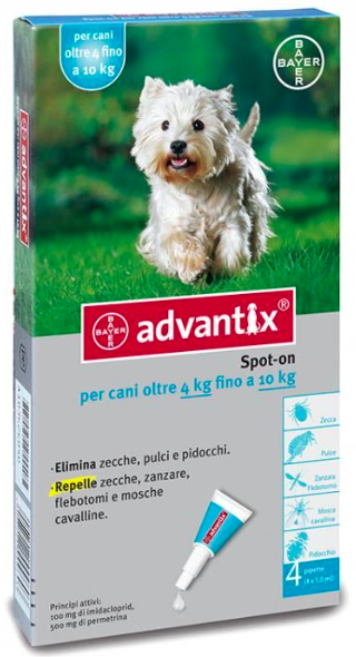【АДВАНТИКС】Bayer Advantix за кучета от 4 до 10 кг, 4 противопаразитни ...