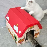 anipro картонена драскалка за котки, червена къща, 44х22.5х34 см
