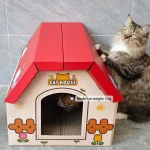 anipro картонена драскалка за котки, червена къща, 44х22.5х34 см