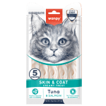 Wanpy Cat Skin&Coat  кремообразно лакомство за котки, за лъскава козина, с риба тон и сьомга, 5х14 г