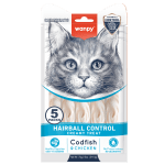 Wanpy Cat Hairball Control кремообразно лакомство за котки, срещу топки косми, с риба треска и пилешко, 5х14 г