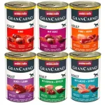 GranCarno Adult Mix - консервирана храна за кучета, микс: говеждо, сърца, говеждо и пиле, говеждо и агне, еленско и ябълки, сьомга и спанак, 6х400 г