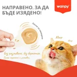 Wanpy cat - лакомство за котки, лъжичка с кремообразно лакомство със сьомга, 10х16 г