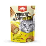 Wanpy Crunchy Pockets - лакомство за котки с пилешко и котешка трева, хрупкави хапки с кремообразен пълнеж, 60 г