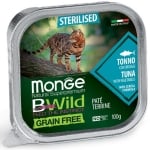 Monge Bwild Sterilised Cat - консервирана храна за израснали и кастрирани котки, пастет с риба тон и зеленчуци,16х100 г