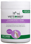 Vet&rsquo;s Best почистващи кърпички за очи и уши, подходящи за кучета и котки, 160 бр