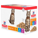 Hill's Science Plan Feline  Adult FAVOURITE SELECTION - паучове за котки, микс малки късчета в сос Грейви с океанска риба, телешко, пилешко, 12 х 85 г